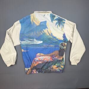 Huf Cream Bomber Jacket L Hawaiian Scenic Back Graphic Streetwear